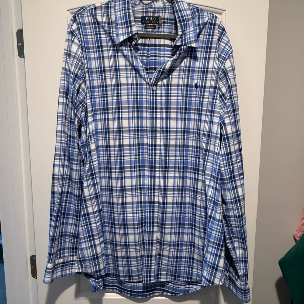 Polo by Ralph Lauren White and Blue Plaid Button-Down Shirt